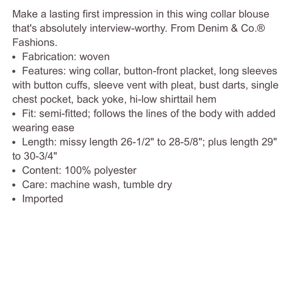 Denim and Co Solid woven wing collar button front blouse - Picture 5 of 5